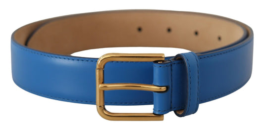 Blue Leather Gold Tone Logo Metal Waist Buckle Belt - Designed by Dolce & Gabbana Available to Buy at a Discounted Price on Moon Behind The Hill Online Designer Discount Store