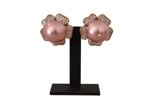 Gold Tone Maxi Faux Pearl Floral Clip-on Jewelry Earrings - Designed by Dolce & Gabbana Available to Buy at a Discounted Price on Moon Behind The Hill Online Designer Discount Store