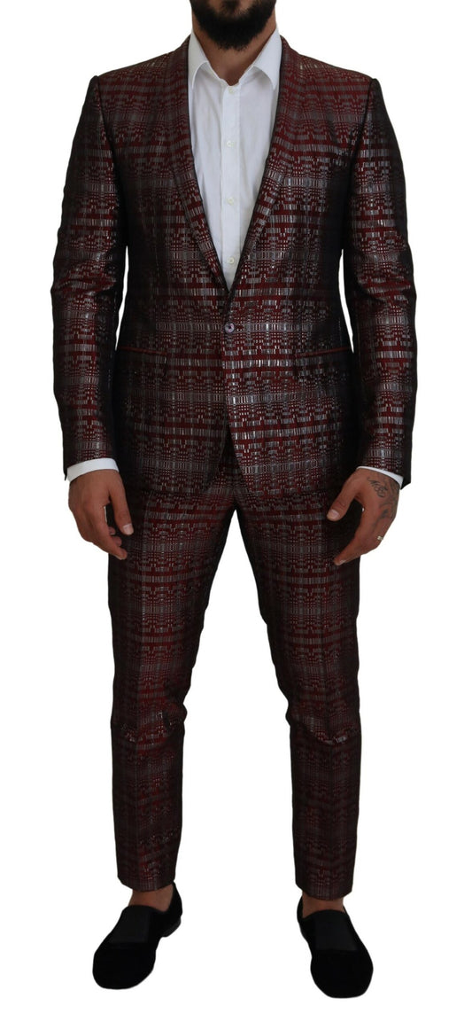 Dolce & Gabbana Men's Bordeaux Silver GOLD Slim Fit Suit - Designed by Dolce & Gabbana Available to Buy at a Discounted Price on Moon Behind The Hill Online Designer Discount Store
