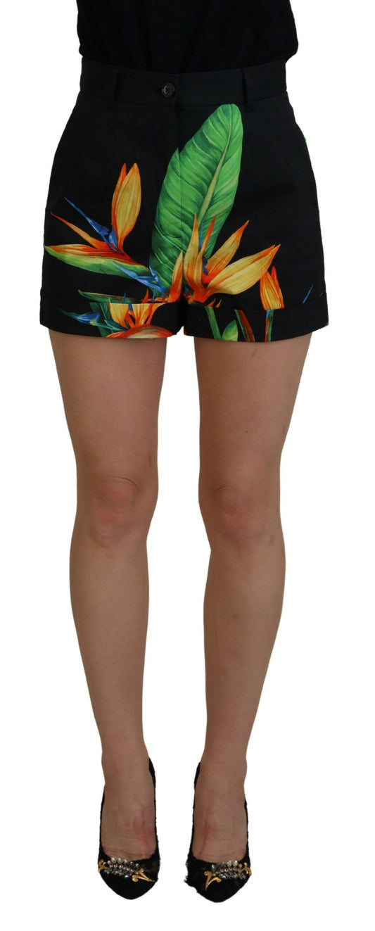 Black Leaves Print High Waist Hot Pants Shorts - Designed by Dolce & Gabbana Available to Buy at a Discounted Price on Moon Behind The Hill Online Designer Discount Store