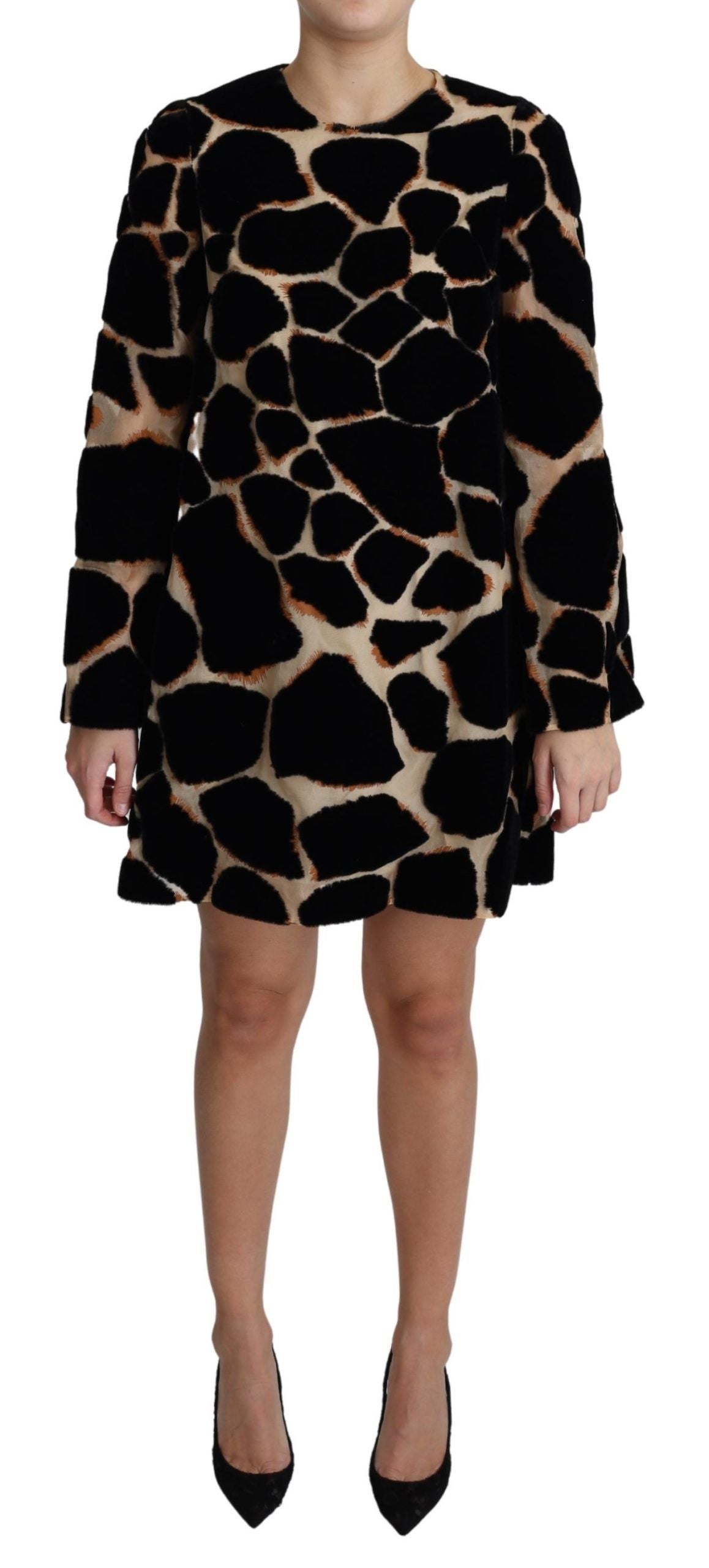 Black Giraffe Print Shift Mini Dress - Designed by Dolce & Gabbana Available to Buy at a Discounted Price on Moon Behind The Hill Online Designer Discount Store