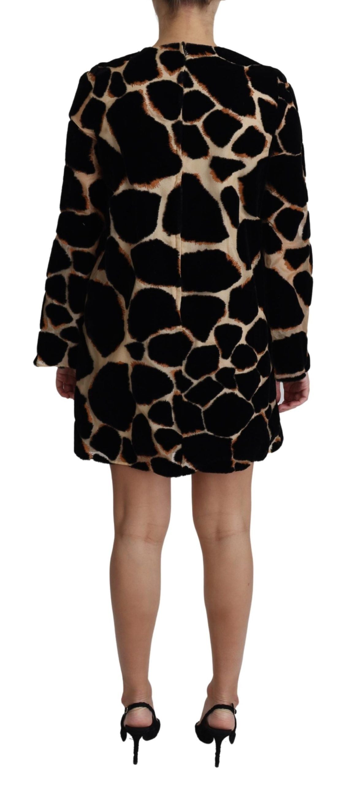 Black Giraffe Print Shift Mini Dress - Designed by Dolce & Gabbana Available to Buy at a Discounted Price on Moon Behind The Hill Online Designer Discount Store