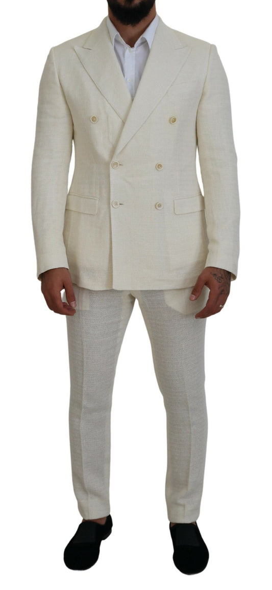 Dolce & Gabbana Men's White Double Breasted 2 Piece TAORMINA Suit - Designed by Dolce & Gabbana Available to Buy at a Discounted Price on Moon Behind The Hill Online Designer Discount Store
