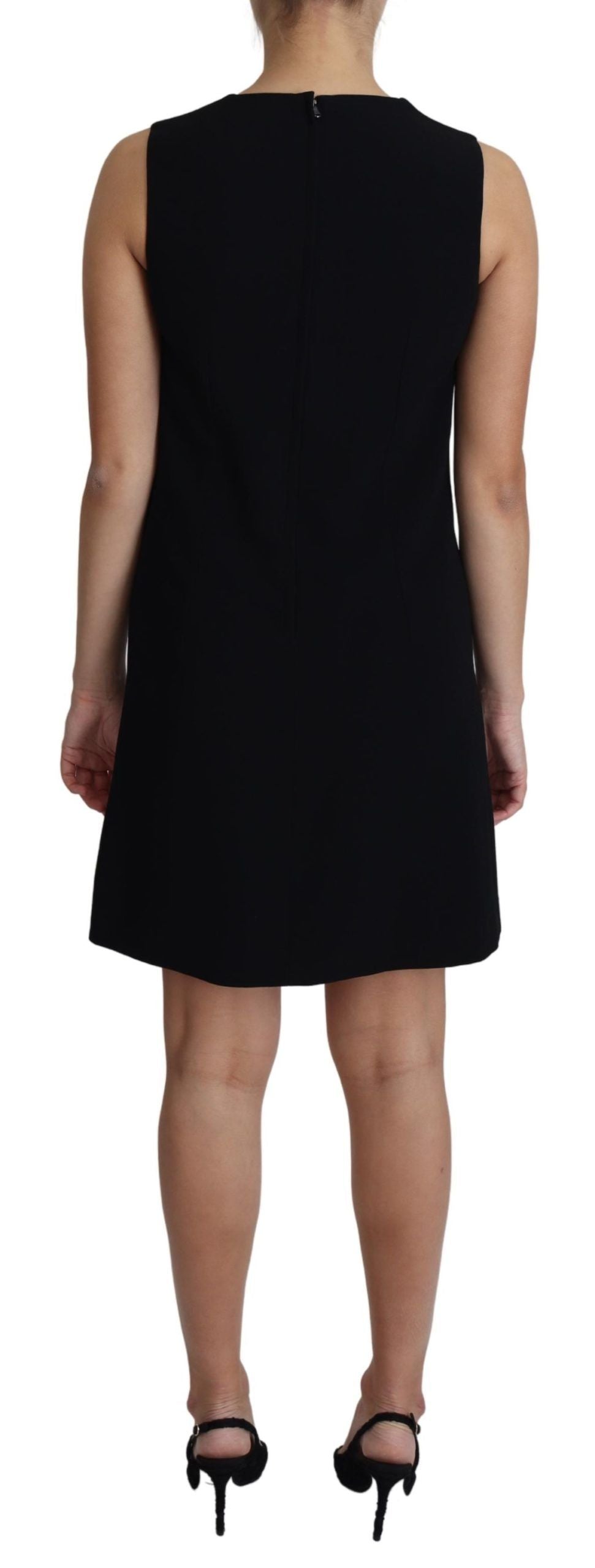 Black Viscose Stretch A-line Shift Mini Dress - Designed by Dolce & Gabbana Available to Buy at a Discounted Price on Moon Behind The Hill Online Designer Discount Store
