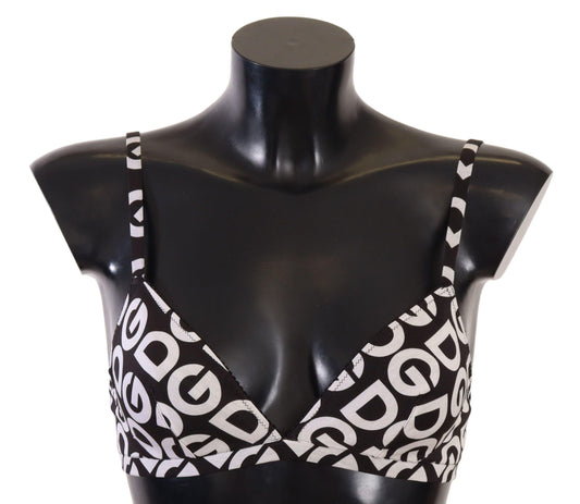 Black White DG Print Non Wire Cotton Bra Underwear - Designed by Dolce & Gabbana Available to Buy at a Discounted Price on Moon Behind The Hill Online Designer Discount Store