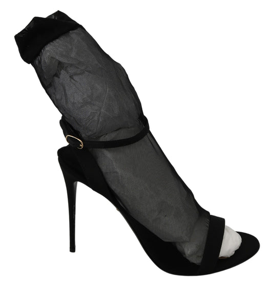 Black Tulle Stretch Stilettos Sandals Shoes - Designed by Dolce & Gabbana Available to Buy at a Discounted Price on Moon Behind The Hill Online Designer Discount Store