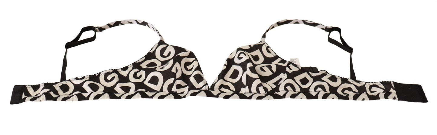 Black White DG Print Non Wire Cotton Bra Underwear - Designed by Dolce & Gabbana Available to Buy at a Discounted Price on Moon Behind The Hill Online Designer Discount Store