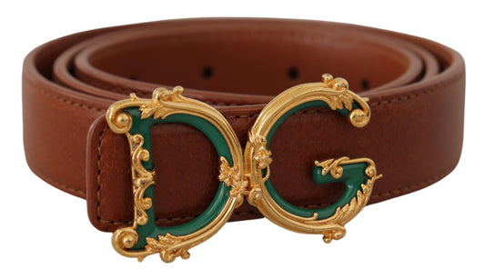 Brown Leather Baroque Gold DG Logo Waist Buckle Belt - Designed by Dolce & Gabbana Available to Buy at a Discounted Price on Moon Behind The Hill Online Designer Discount Store