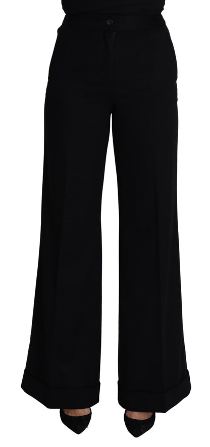 Black Cashmere Wide Leg Women Trouser Pants - Designed by Dolce & Gabbana Available to Buy at a Discounted Price on Moon Behind The Hill Online Designer Discount Store
