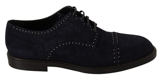 Blue Suede Leather Derby Studded Shoes - Designed by Dolce & Gabbana Available to Buy at a Discounted Price on Moon Behind The Hill Online Designer Discount Store