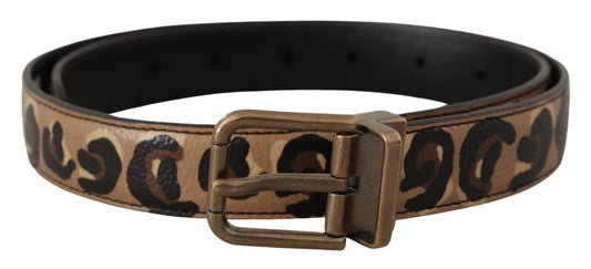 Brown Leather Leopard Print Bronze Metal Buckle Belt - Designed by Dolce & Gabbana Available to Buy at a Discounted Price on Moon Behind The Hill Online Designer Discount Store