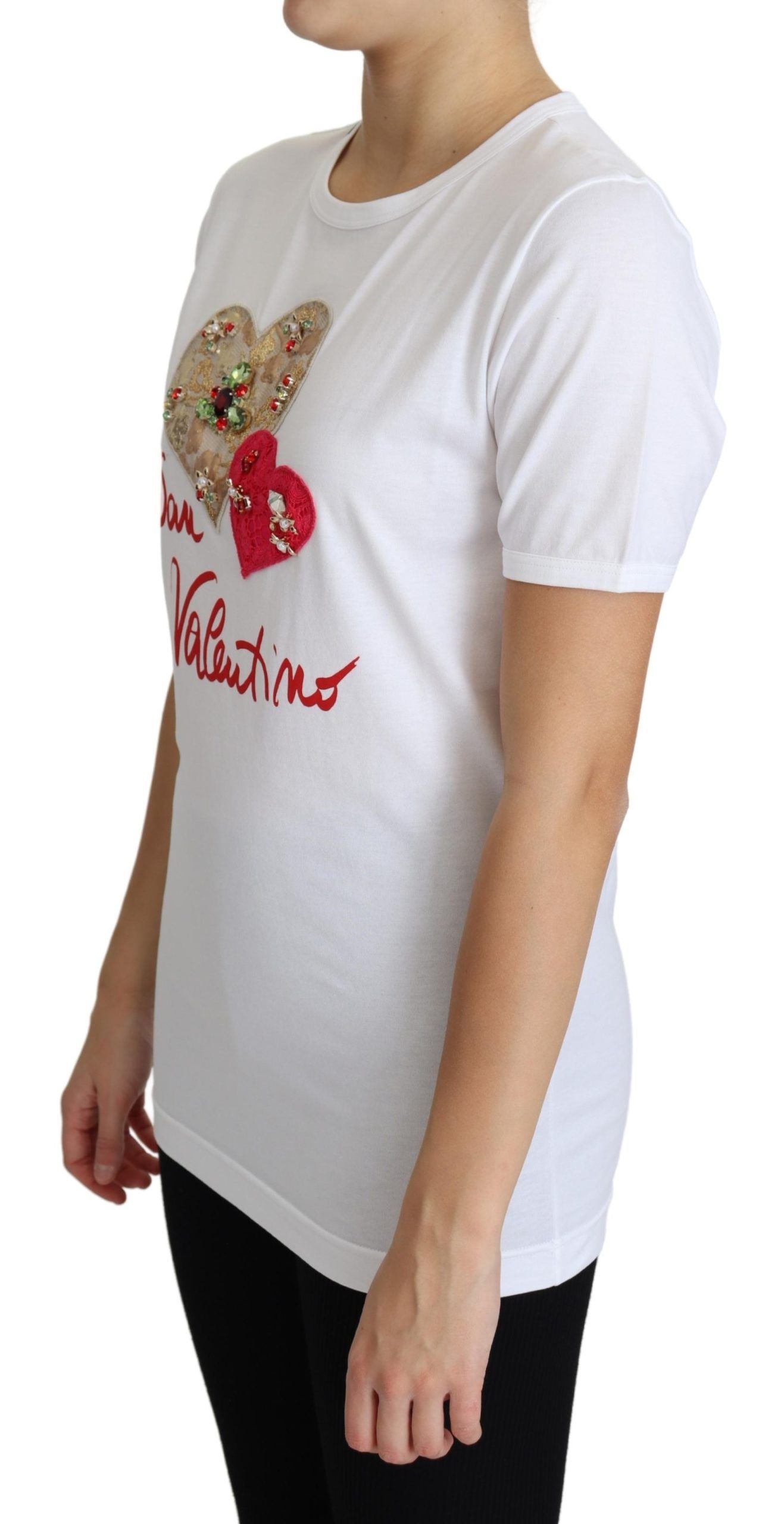White San Valentino Heart Crystals T-shirt Top