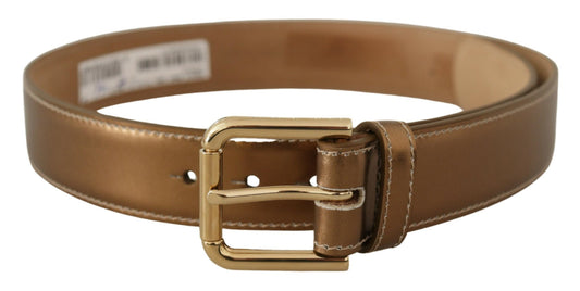 Bronze Calf Leather Gold Logo Waist Buckle Belt - Designed by Dolce & Gabbana Available to Buy at a Discounted Price on Moon Behind The Hill Online Designer Discount Store
