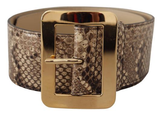 Brown Exotic Wide Waist Leather Gold Metal Buckle Belt