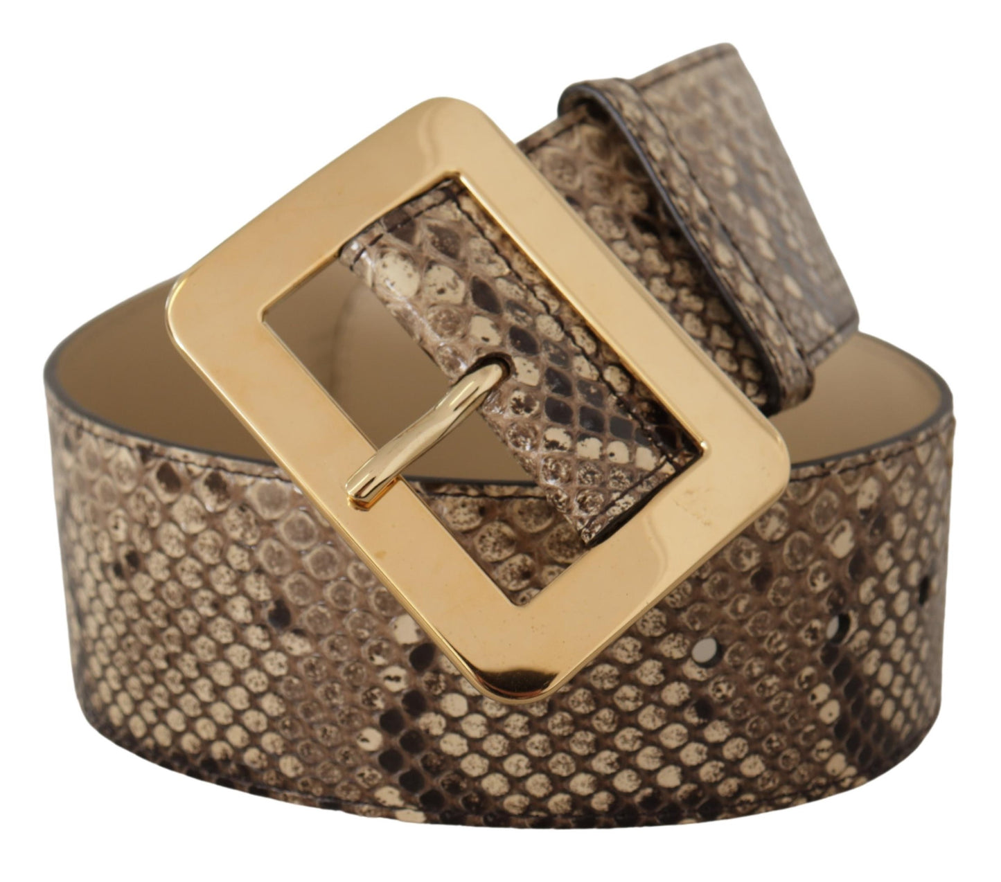 Brown Exotic Wide Waist Leather Gold Metal Buckle Belt