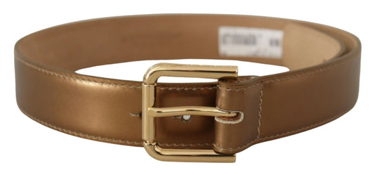 Bronze Leather Gold Logo Engraved Waist Buckle Belt - Designed by Dolce & Gabbana Available to Buy at a Discounted Price on Moon Behind The Hill Online Designer Discount Store