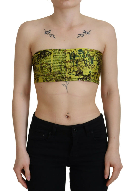 John Galliano Yellow Graphic Print Nylon Strapless Cropped Top - Designed by John Galliano Available to Buy at a Discounted Price on Moon Behind The Hill Online Designer Discount Store