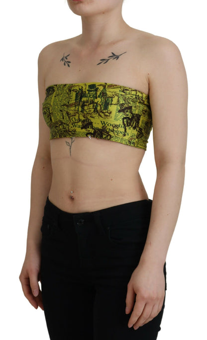 John Galliano Yellow Graphic Print Nylon Strapless Cropped Top - Designed by John Galliano Available to Buy at a Discounted Price on Moon Behind The Hill Online Designer Discount Store