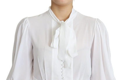 White Blouse Ascot Collar Lantern Sleeves Top
