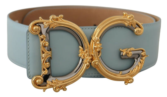 Blue Leather Wide Waist DG Logo Baroque Gold Buckle Belt - Designed by Dolce & Gabbana Available to Buy at a Discounted Price on Moon Behind The Hill Online Designer Discount Store