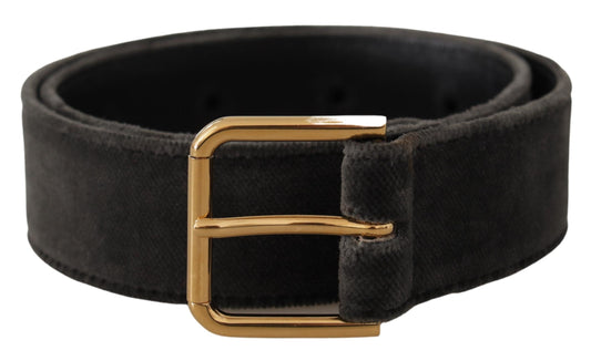 Brown Velvet Gold Tone Logo Metal Waist Buckle Belt - Designed by Dolce & Gabbana Available to Buy at a Discounted Price on Moon Behind The Hill Online Designer Discount Store