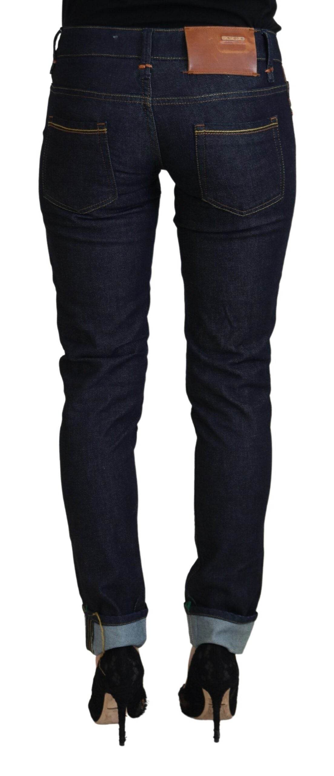 Acht Blue Cotton Low Waist Slim Fit Women Casual Jeans - Designed by Acht Available to Buy at a Discounted Price on Moon Behind The Hill Online Designer Discount Store