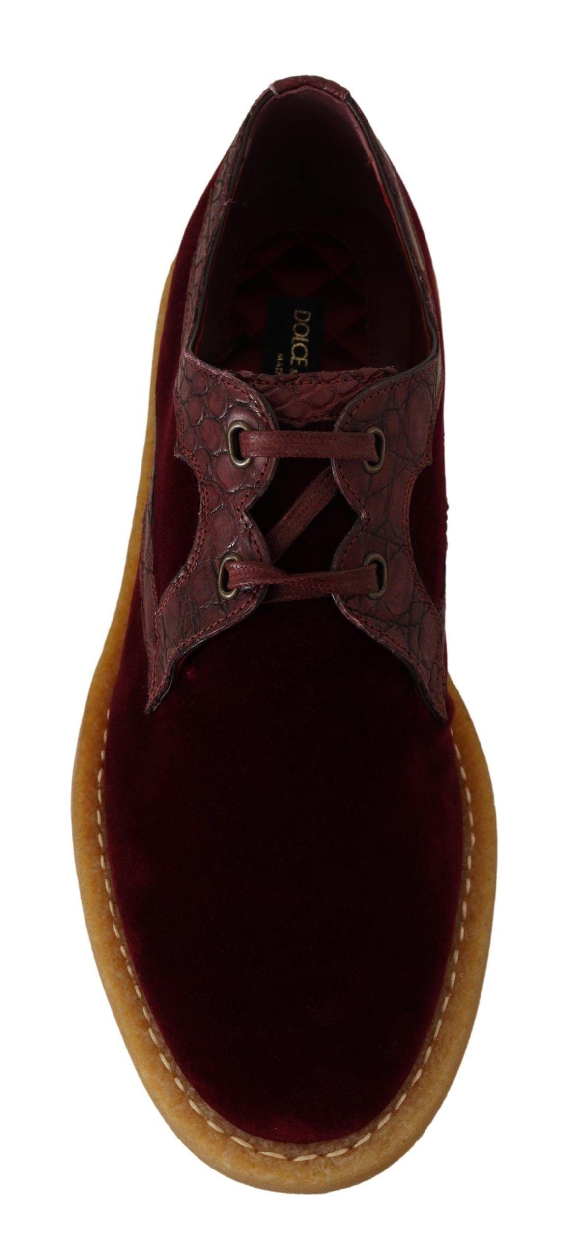 Bordeaux Velvet Exotic Leather Shoes - Designed by Dolce & Gabbana Available to Buy at a Discounted Price on Moon Behind The Hill Online Designer Discount Store