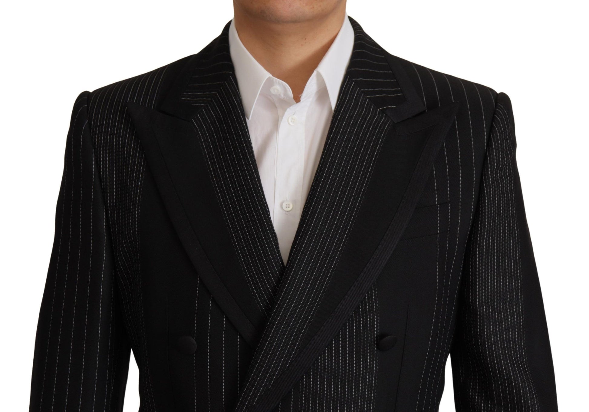 Dolce & Gabbana Men's Black Stripes Rayon Formal 2 Piece Suit - Designed by Dolce & Gabbana Available to Buy at a Discounted Price on Moon Behind The Hill Online Designer Discount Store