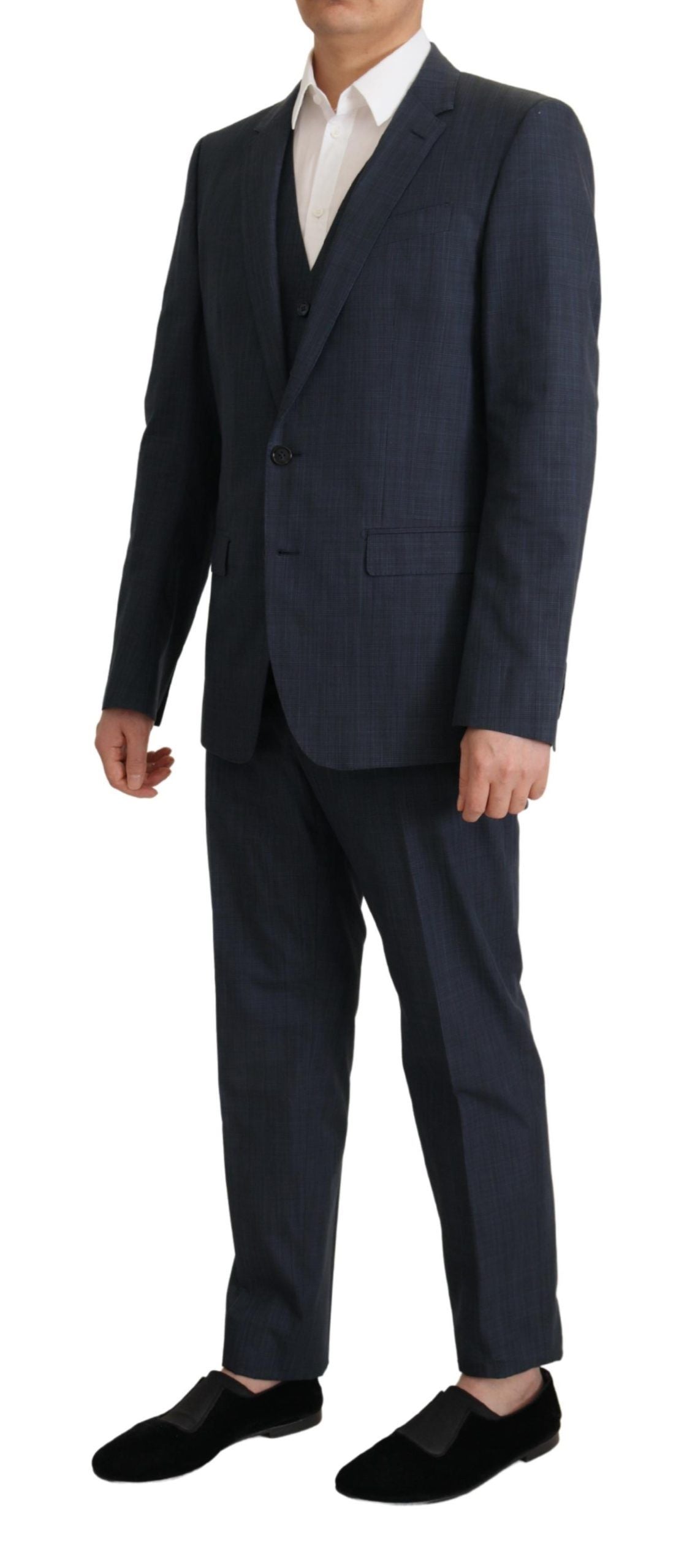 Dolce & Gabbana Men's Dark Blue Cotton Formal 3 Piece MARTINI Suit - Designed by Dolce & Gabbana Available to Buy at a Discounted Price on Moon Behind The Hill Online Designer Discount Store