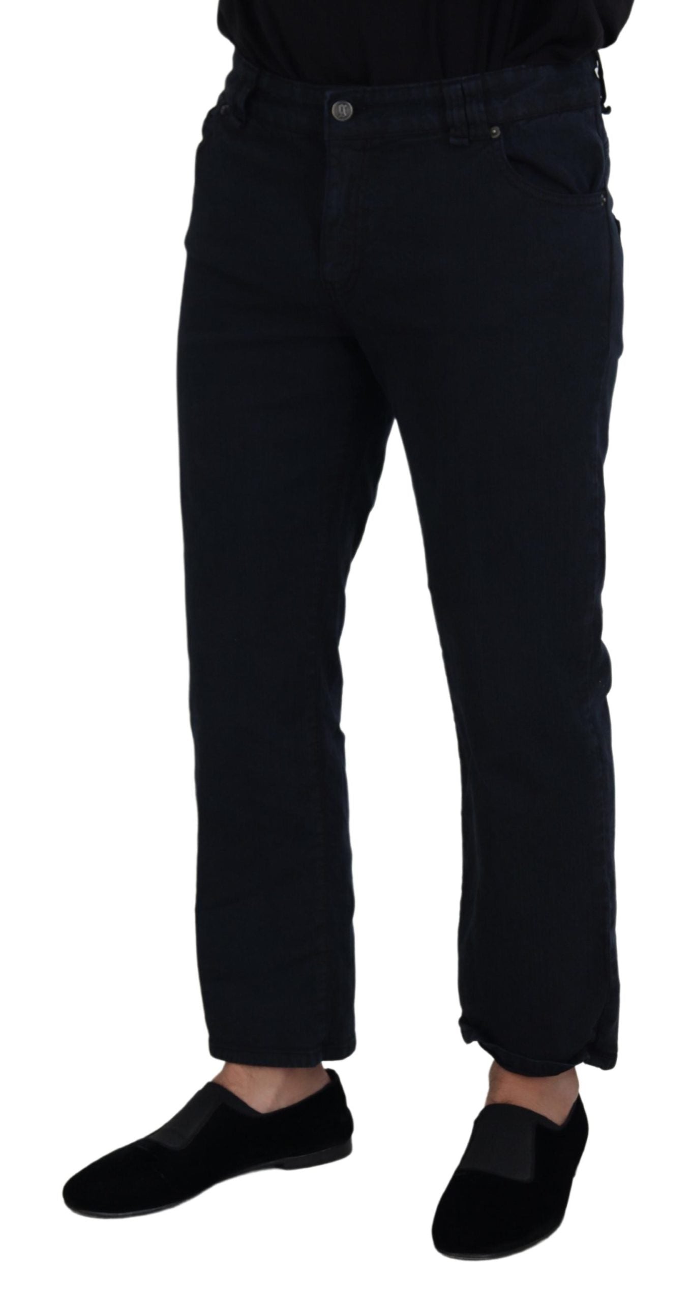 John Galliano Men's Black Cotton Back Buckle Casual Denim Jeans - Designed by John Galliano Available to Buy at a Discounted Price on Moon Behind The Hill Online Designer Discount Store