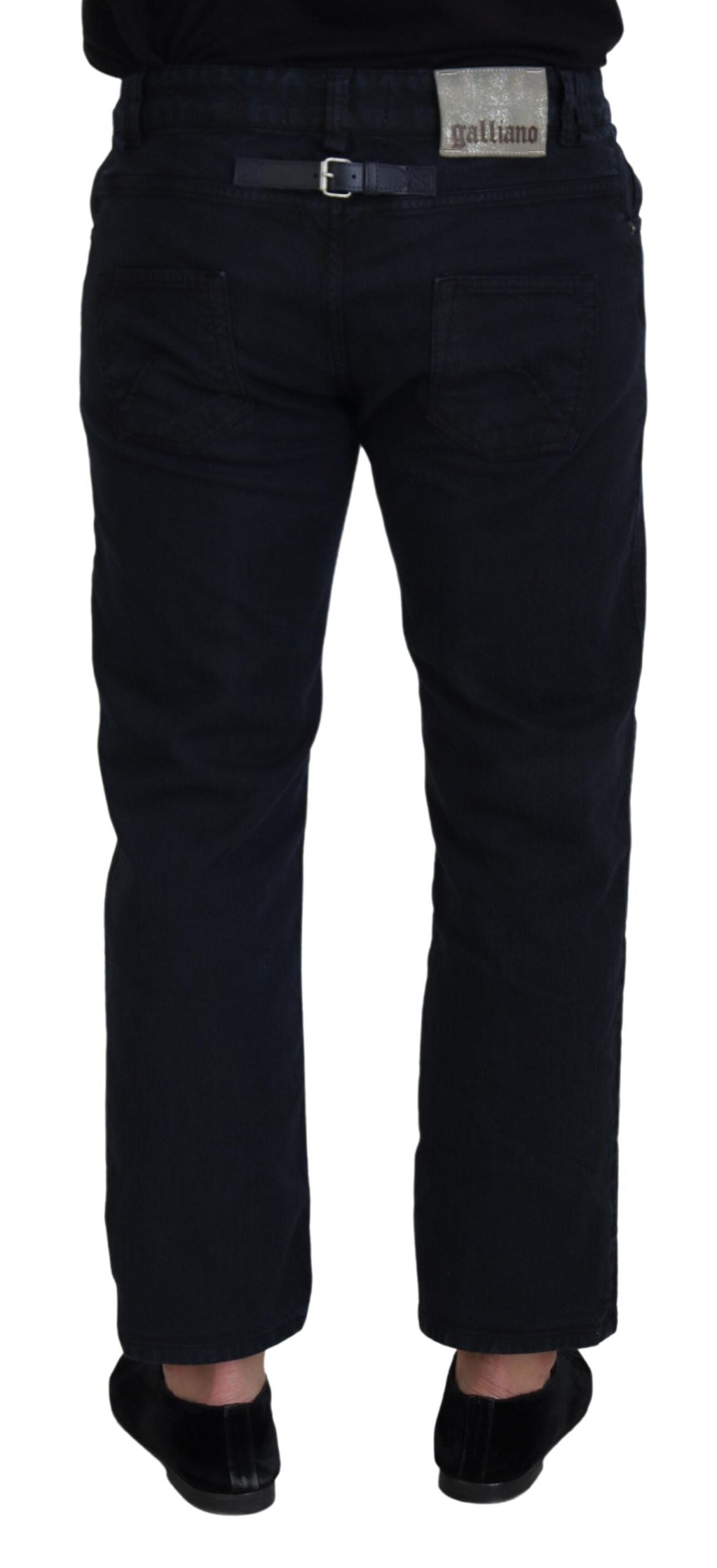 John Galliano Men's Black Cotton Back Buckle Casual Denim Jeans - Designed by John Galliano Available to Buy at a Discounted Price on Moon Behind The Hill Online Designer Discount Store
