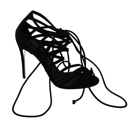Black Suede Strap Stilettos Shoes Sandals - Designed by Dolce & Gabbana Available to Buy at a Discounted Price on Moon Behind The Hill Online Designer Discount Store