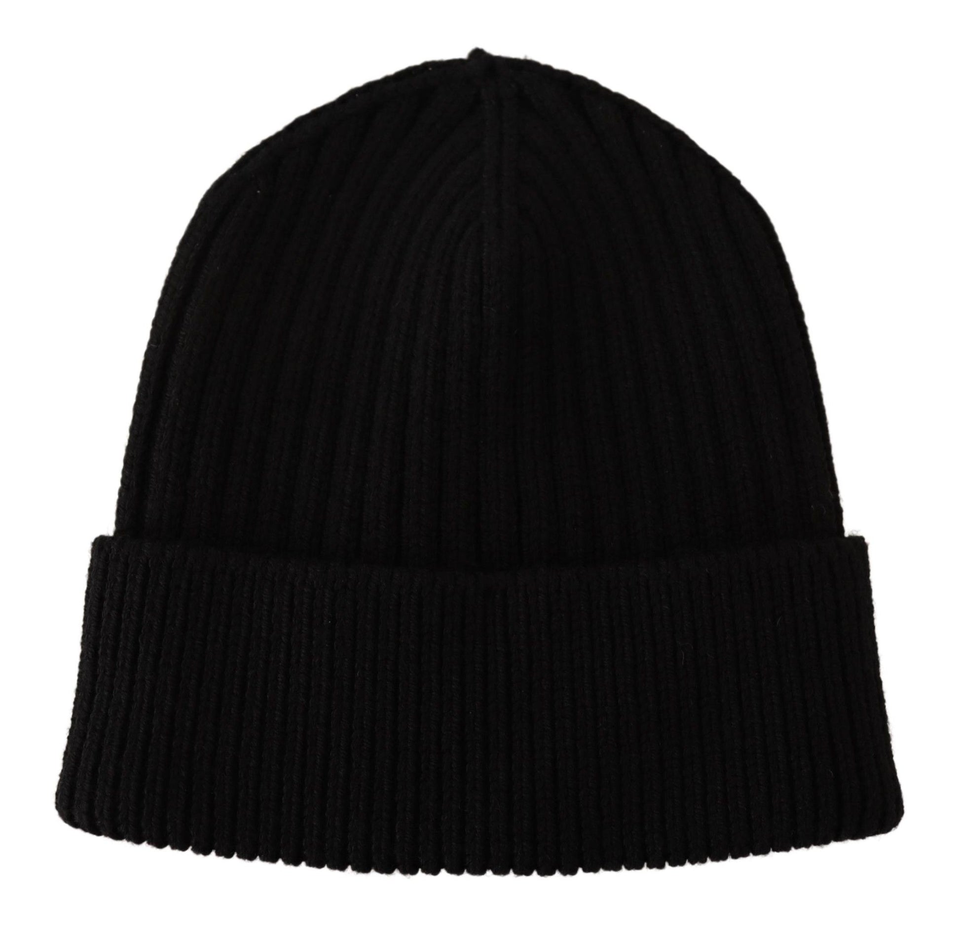 Black Wool Knit Women Winter Hat - Designed by Dolce & Gabbana Available to Buy at a Discounted Price on Moon Behind The Hill Online Designer Discount Store
