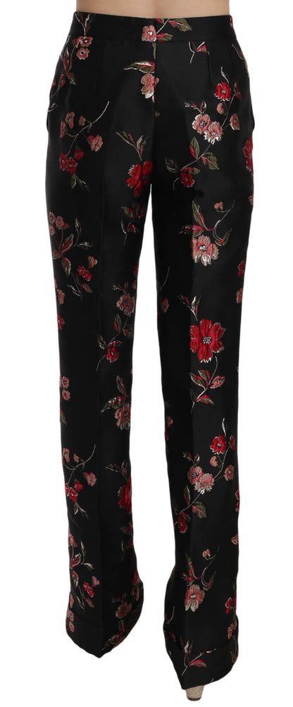 Floral Print Black Boot Cut Trouser Pants - Designed by Dolce & Gabbana Available to Buy at a Discounted Price on Moon Behind The Hill Online Designer Discount Store