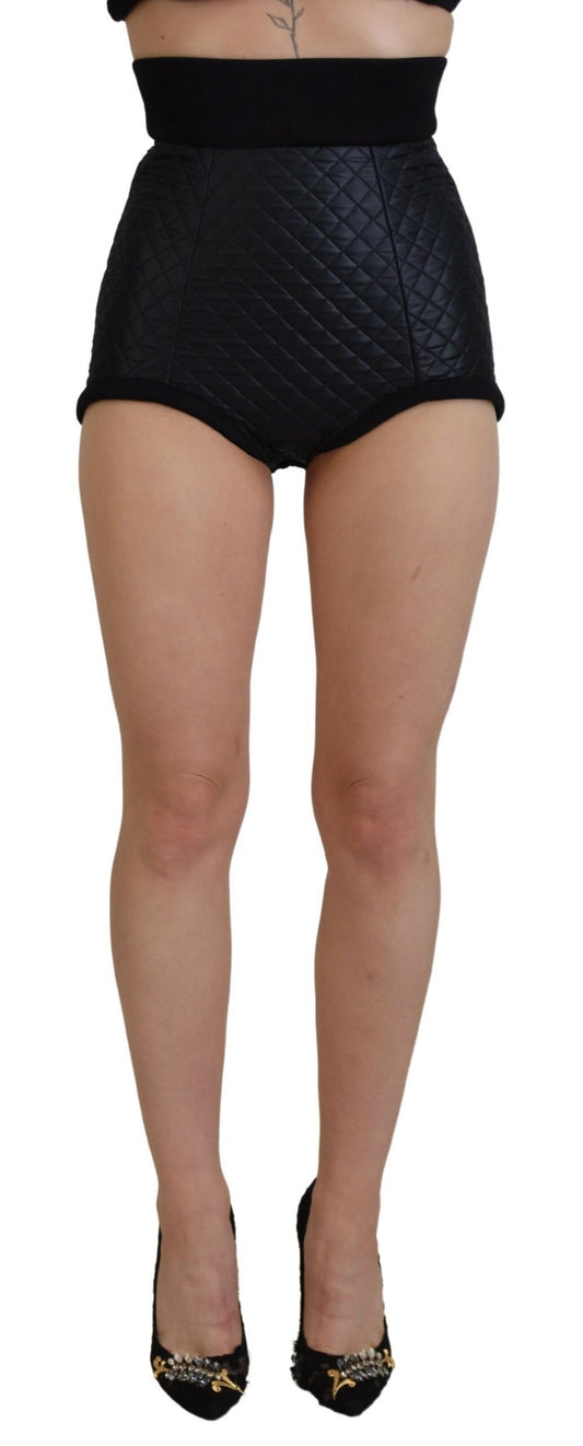 Black Quilted High Waist Hot Pants Shorts - Designed by Dolce & Gabbana Available to Buy at a Discounted Price on Moon Behind The Hill Online Designer Discount Store