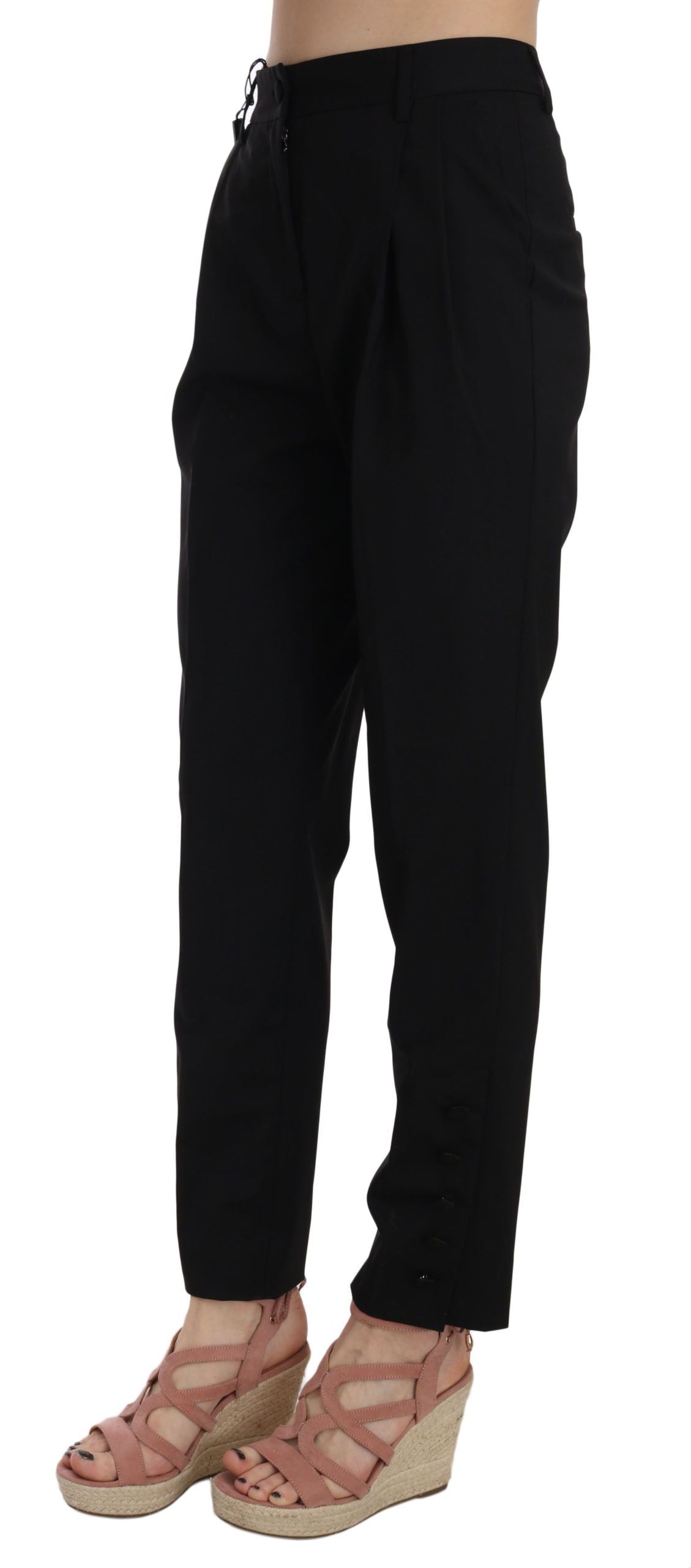 Black Button Pleated Tapered Trouser Pants - Designed by Dolce & Gabbana Available to Buy at a Discounted Price on Moon Behind The Hill Online Designer Discount Store