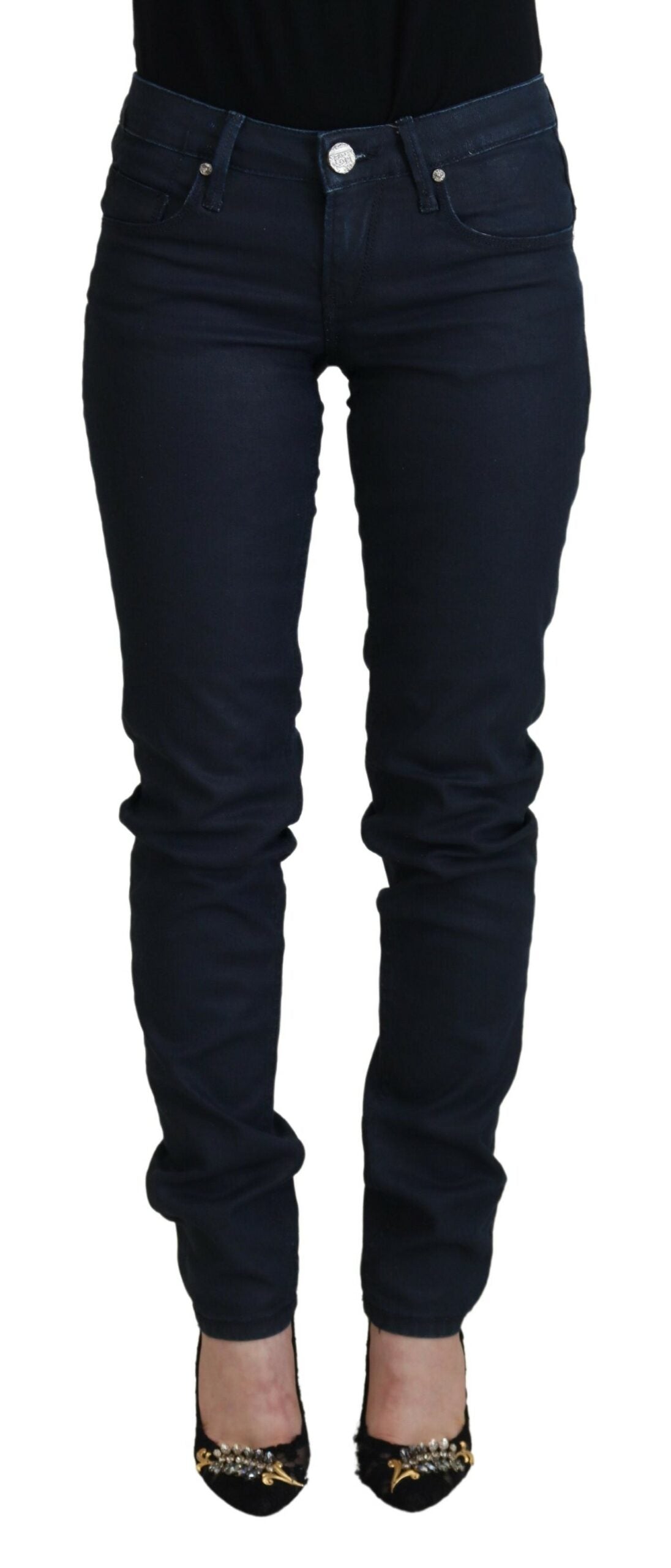 Acht Blue Cotton Skinny Low Waist Women Casual Denim Jeans - Designed by Acht Available to Buy at a Discounted Price on Moon Behind The Hill Online Designer Discount Store