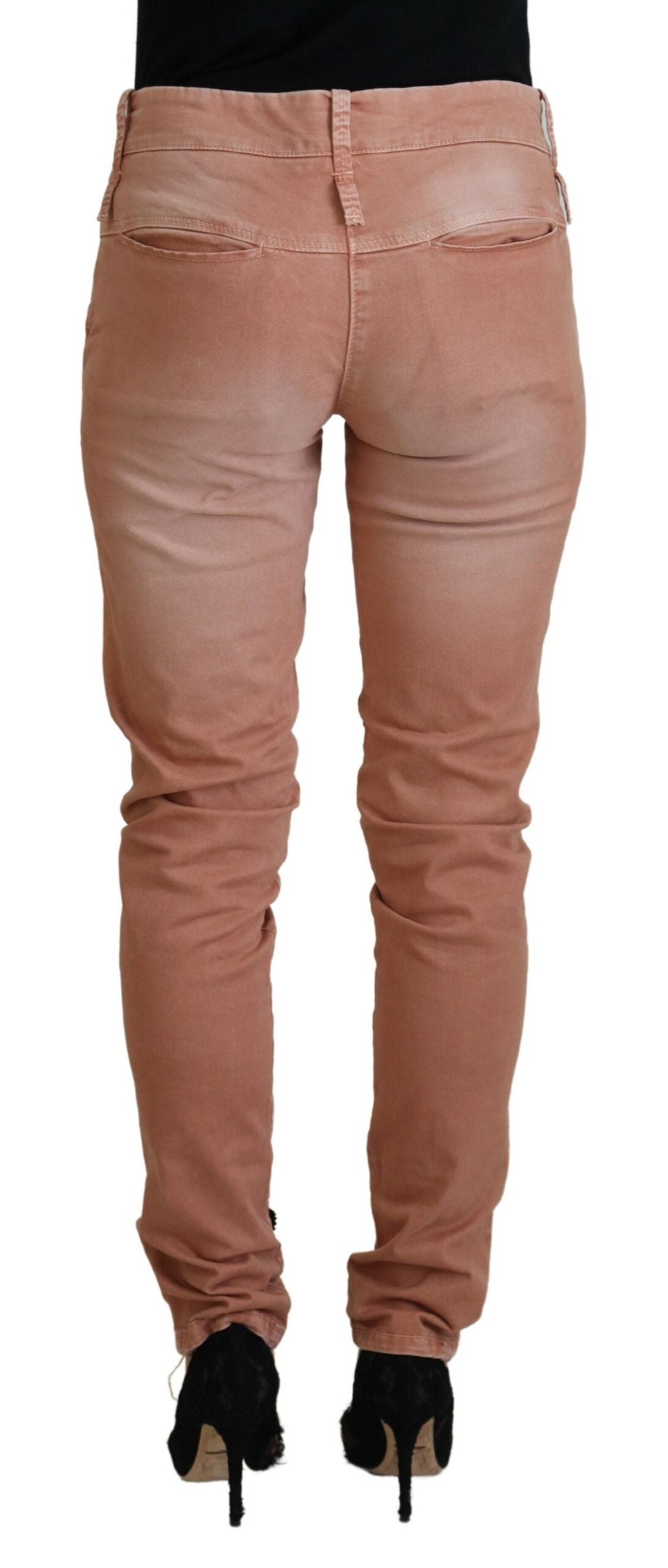 Acht Pink Mid Waist Slim Fit Women Casual Pants - Designed by Acht Available to Buy at a Discounted Price on Moon Behind The Hill Online Designer Discount Store