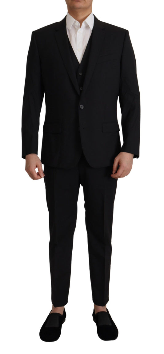 Dolce & Gabbana Men's Black Virgin Wool Formal 3 Pc MARTINI Suit - Designed by Dolce & Gabbana Available to Buy at a Discounted Price on Moon Behind The Hill Online Designer Discount Store