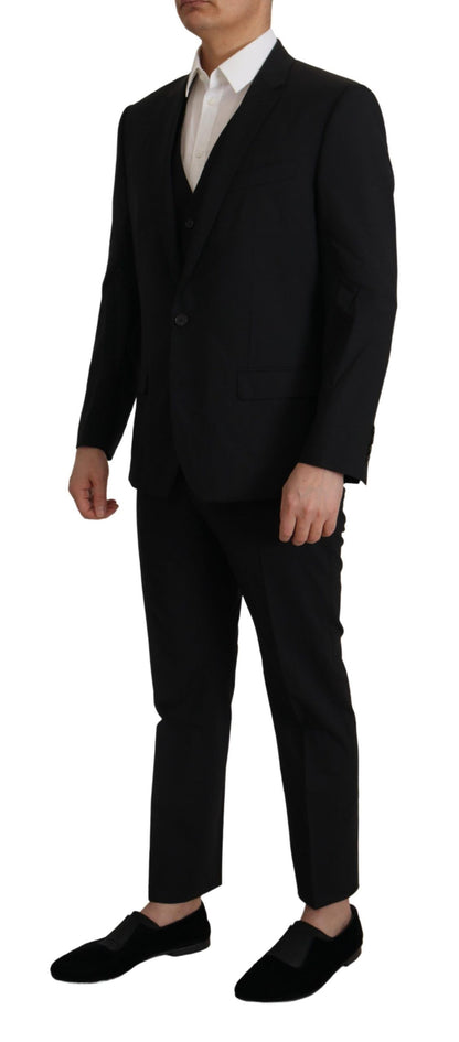 Dolce & Gabbana Men's Black Virgin Wool Formal 3 Pc MARTINI Suit - Designed by Dolce & Gabbana Available to Buy at a Discounted Price on Moon Behind The Hill Online Designer Discount Store
