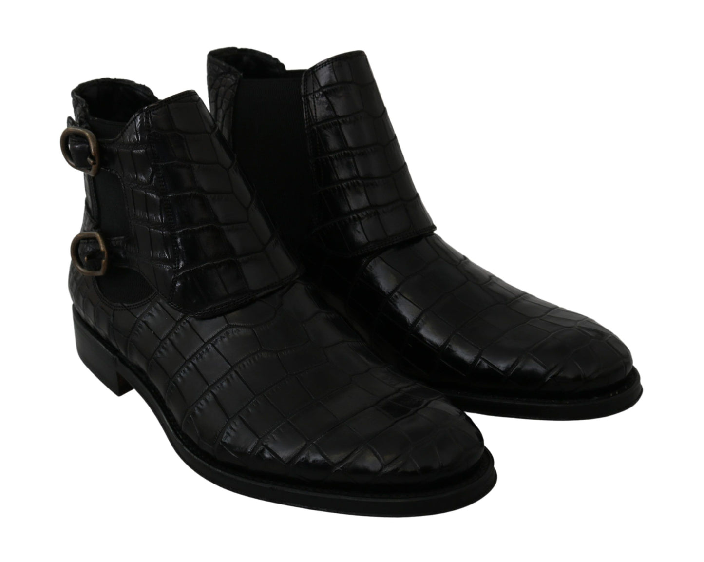 Dolce & Gabbana Black Crocodile Leather Derby Boots Shoes - Designed by Dolce & Gabbana Available to Buy at a Discounted Price on Moon Behind The Hill Online Designer Discount Store