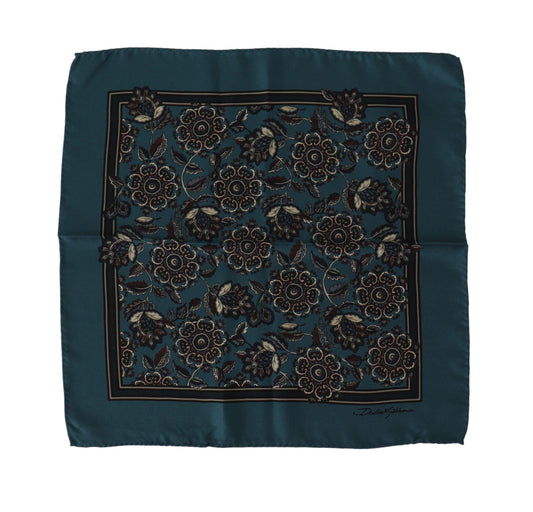 Dolce & Gabbana Blue Floral Silk Square Handkerchief Scarf - Designed by Dolce & Gabbana Available to Buy at a Discounted Price on Moon Behind The Hill Online Designer Discount Store