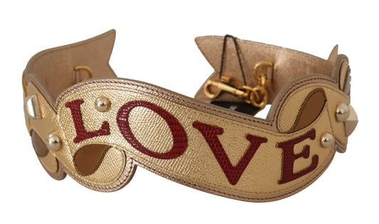 Gold Leather LOVE Patch Bag Shoulder Strap - Designed by Dolce & Gabbana Available to Buy at a Discounted Price on Moon Behind The Hill Online Designer Discount Store