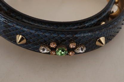 Blue Exotic Leather Crystals Shoulder Strap - Designed by Dolce & Gabbana Available to Buy at a Discounted Price on Moon Behind The Hill Online Designer Discount Store
