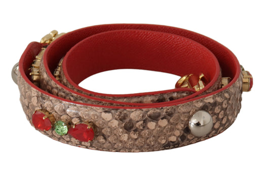 Brown Python Leather Crystals Shoulder Strap - Designed by Dolce & Gabbana Available to Buy at a Discounted Price on Moon Behind The Hill Online Designer Discount Store