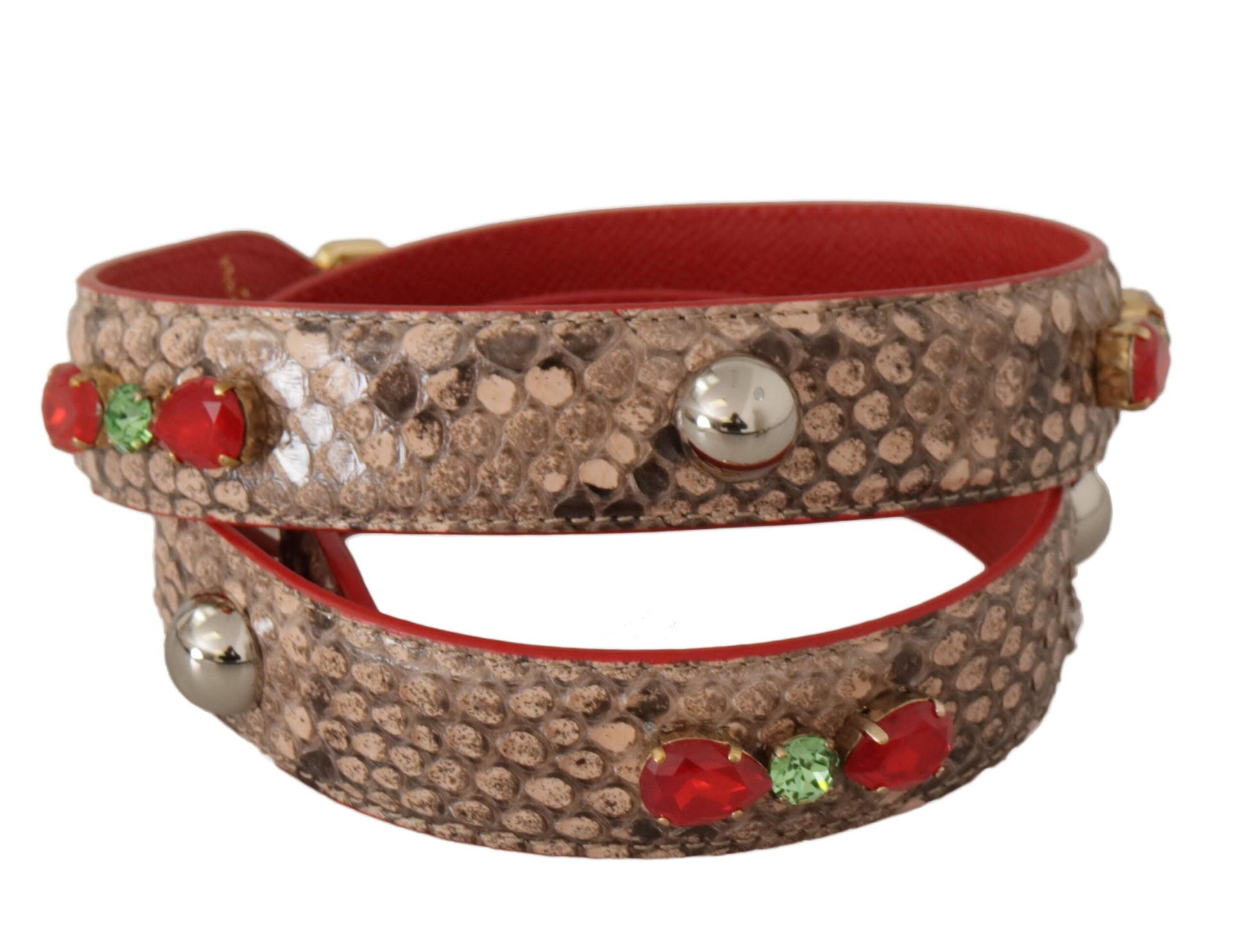 Brown Python Leather Crystals Shoulder Strap - Designed by Dolce & Gabbana Available to Buy at a Discounted Price on Moon Behind The Hill Online Designer Discount Store