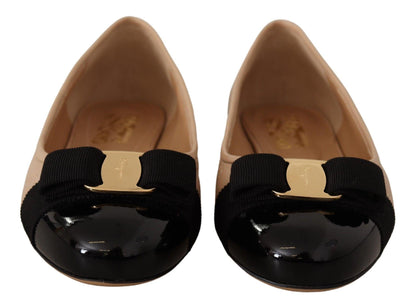 Salvatore Ferragamo Beige & Black Nappa Leather Ballet Flat Shoes designed by Salvatore Ferragamo available from Moon Behind The Hill 's Shoes > Womens range