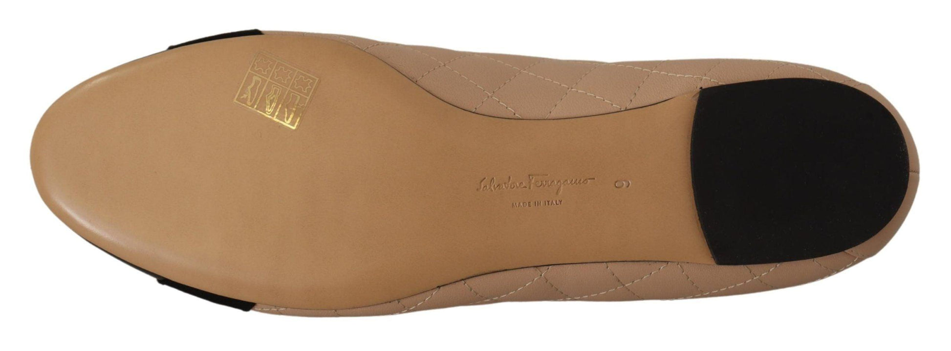 Salvatore Ferragamo Beige & Black Nappa Leather Ballet Flat Shoes designed by Salvatore Ferragamo available from Moon Behind The Hill 's Shoes > Womens range