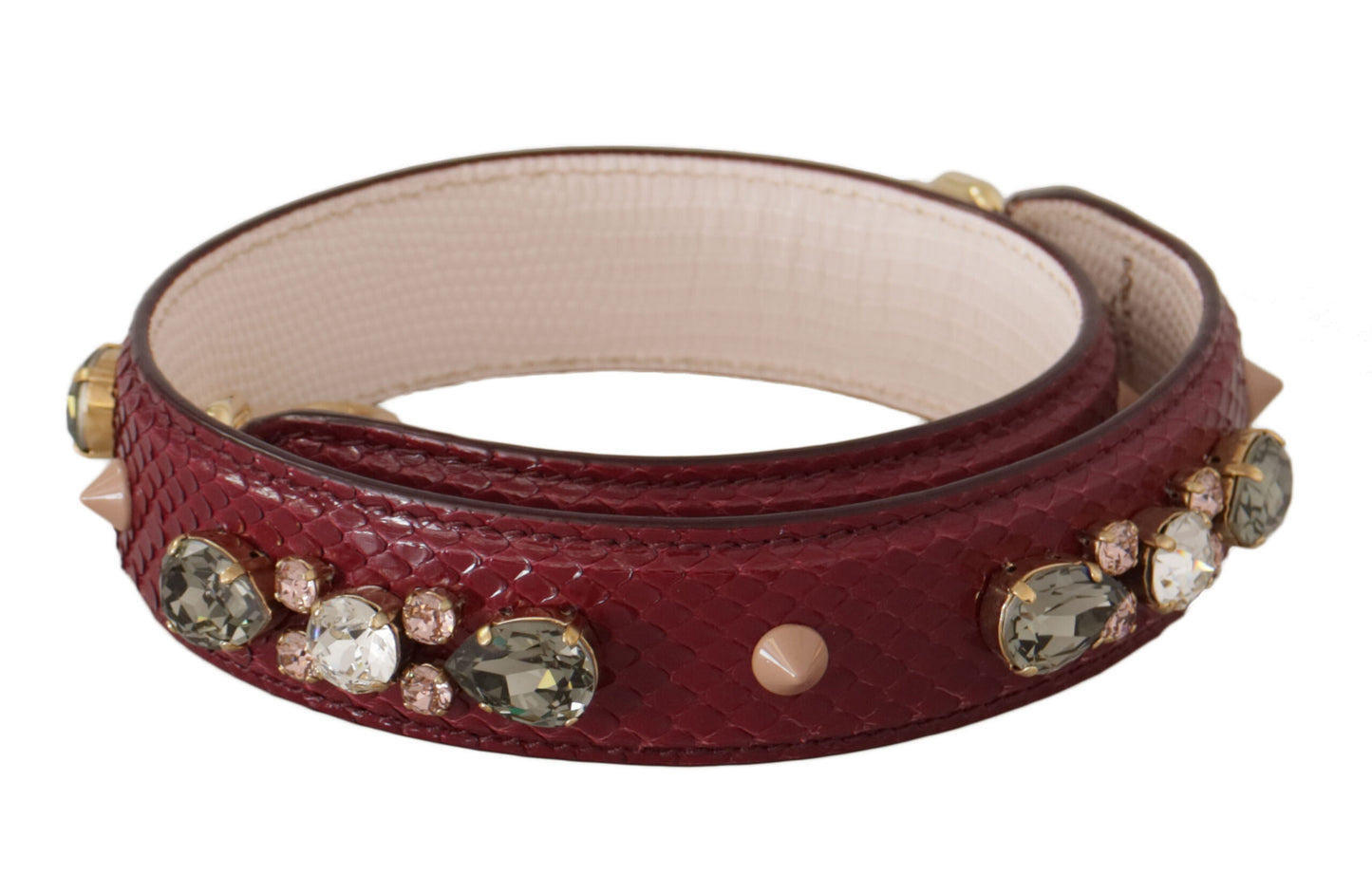 Bordeaux Leather Crystals Bag Shoulder Strap - Designed by Dolce & Gabbana Available to Buy at a Discounted Price on Moon Behind The Hill Online Designer Discount Store
