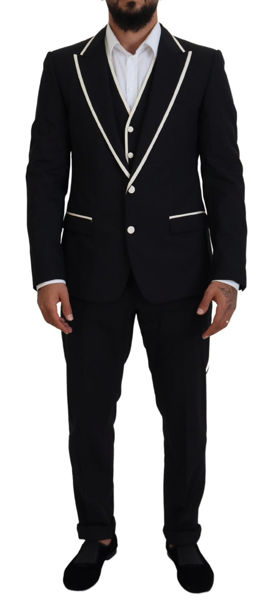 Dolce & Gabbana Men's Black Wool White Silk Slim Fit Suit - Designed by Dolce & Gabbana Available to Buy at a Discounted Price on Moon Behind The Hill Online Designer Discount Store